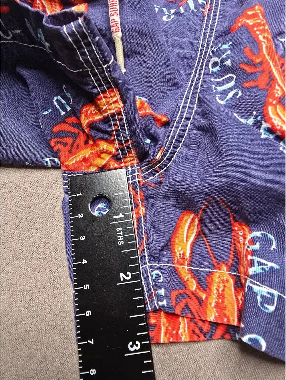 Baby Gap Toddler Lobster Print Swim Trunks 12-18 Months Blue Red Lined Beach